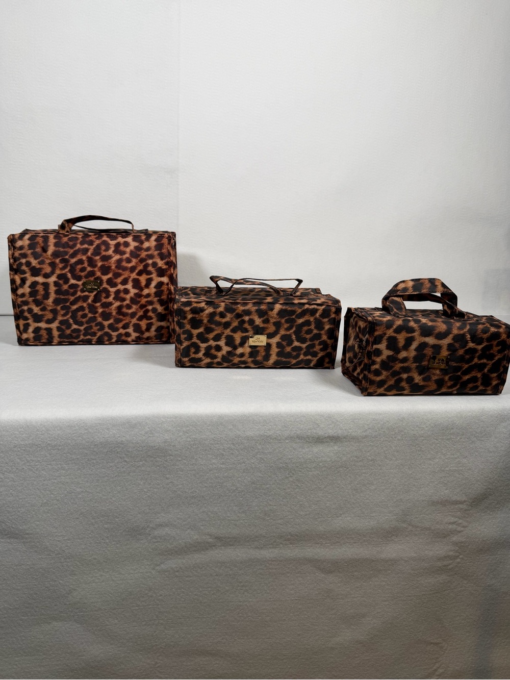 Joy Mangano Leopard Print Cosmetic & Travel Bag Trio - Brown & Black